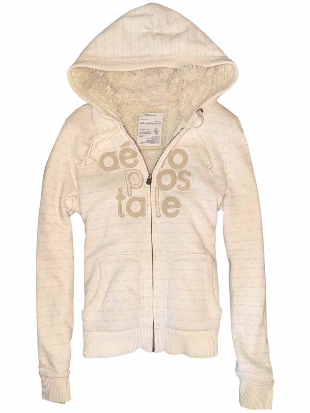 Y2K Aeropostale Fur Hood Lined Embroidered Zip Up Hoodie